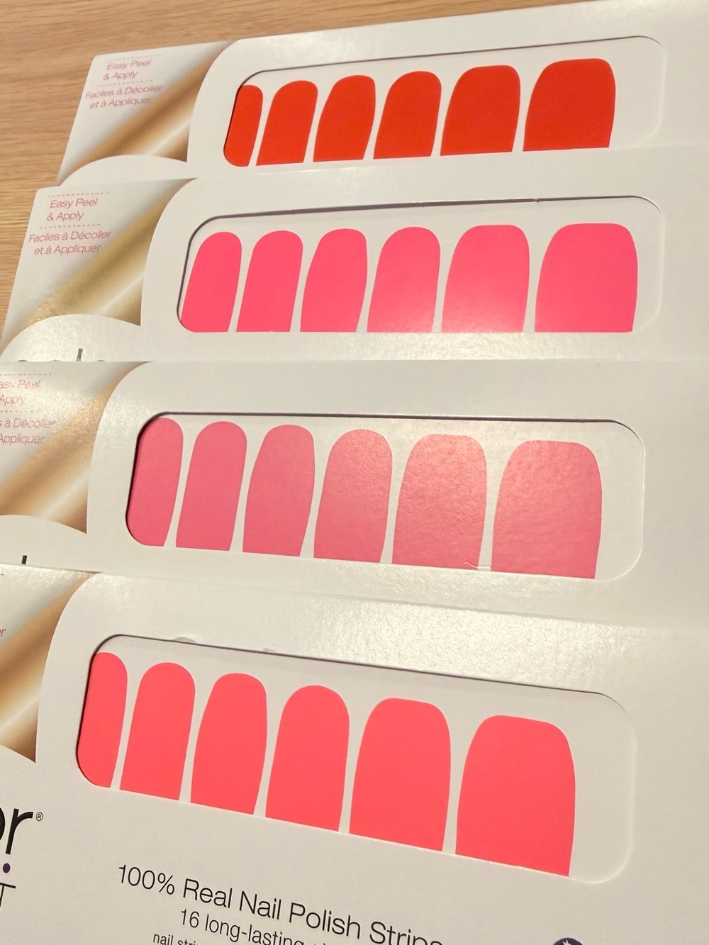 4 bright Peel & Apply Real Nail Polish Strips - Pink & Coral Mix color street - Picture 2 of 3